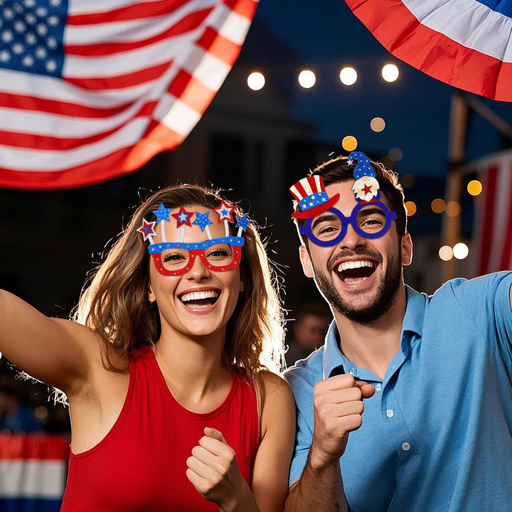 Unisex glitter glasses with USA lettering and round frame party glasses Bowlift