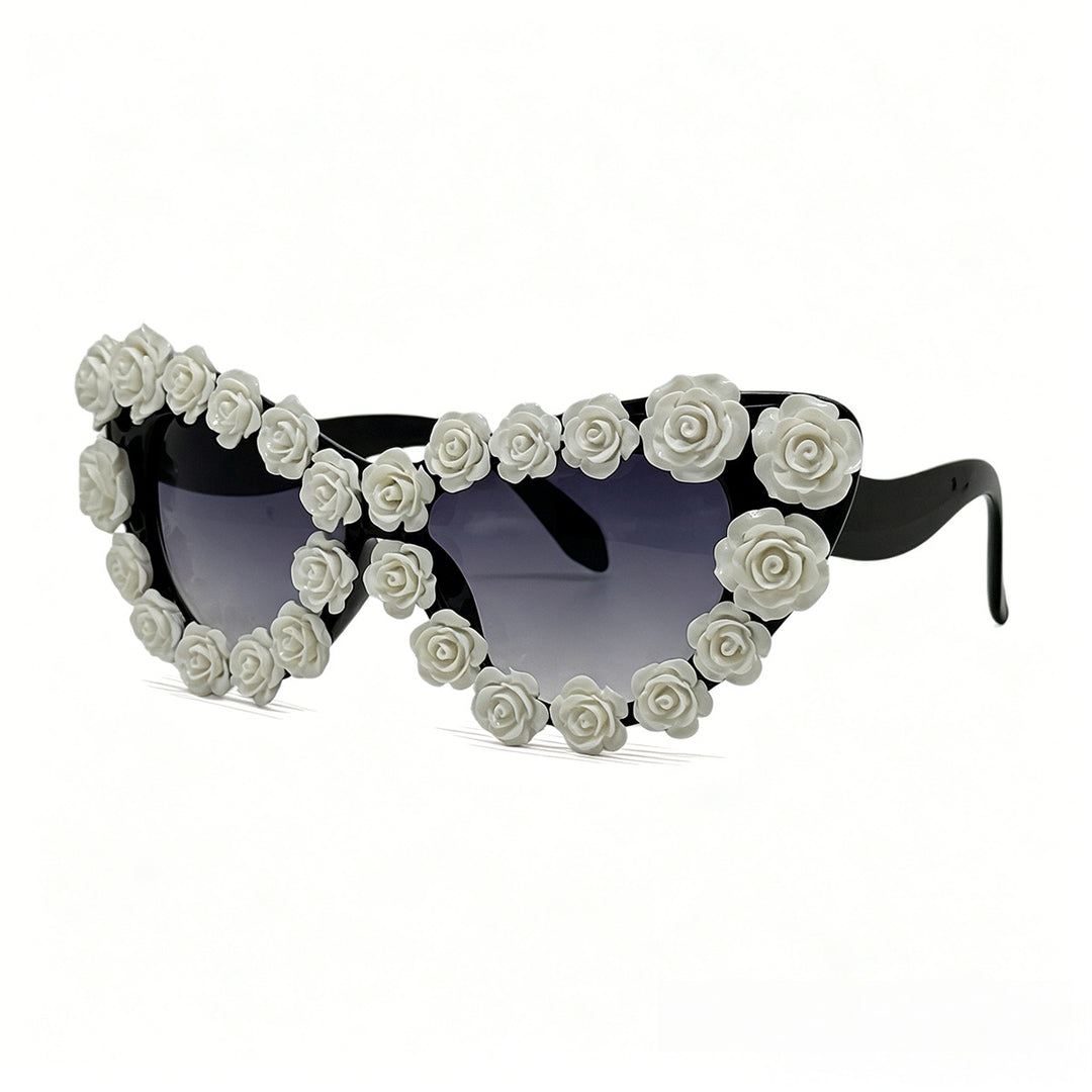 Women's Heart-Shaped Sunglasses with Floral Application Bowlift