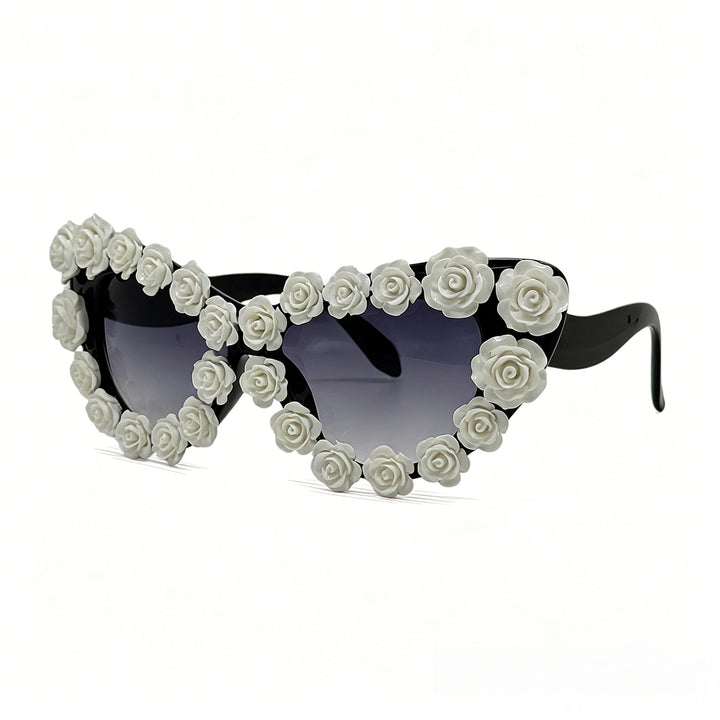 Women's Heart-Shaped Sunglasses with Floral Application Bowlift