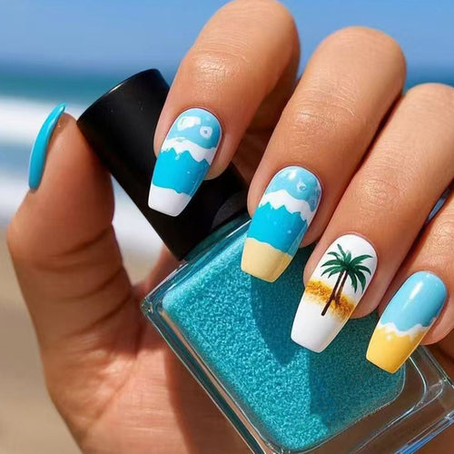 Tropical Beach-Themed Press-On Nail Set Bowlift