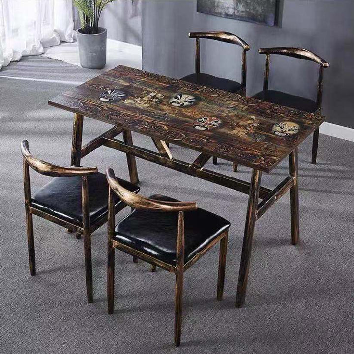 Vintage dining table with custom license plate design Bowlift