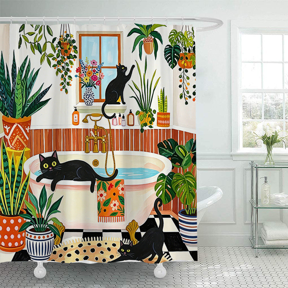 Cat-Themed Bathroom Shower Curtain Bowlift