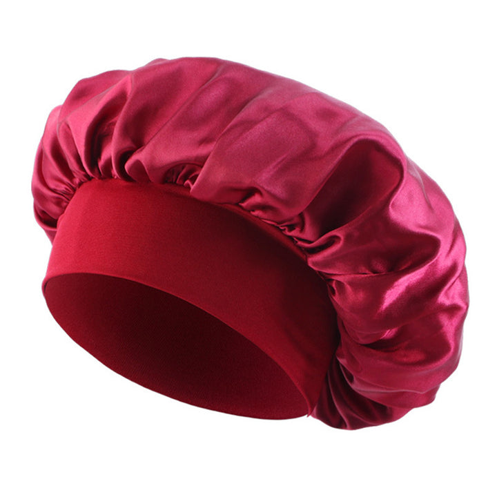 Satin sleep bonnet with wide protective elastic band Bowlift