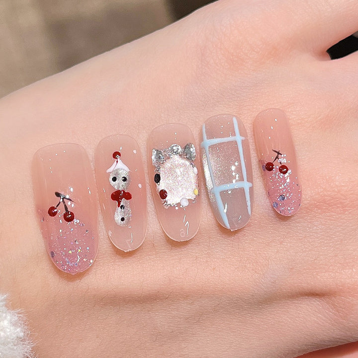 Elegant Decorative Press-On Nail Extensions with Pearls Bowlift