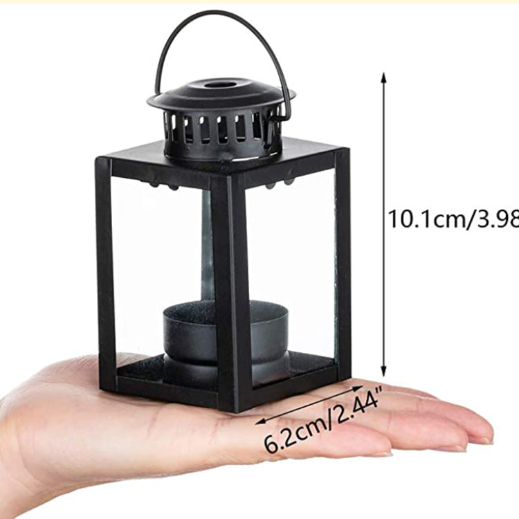 Mini Metal Tea Light Lantern with Glass Panels and Foldable Carry Handle Bowlift