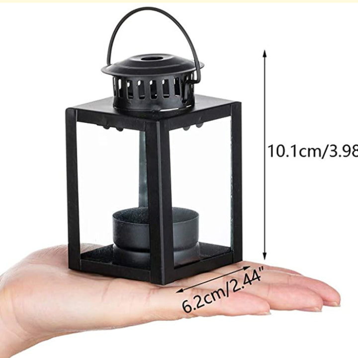 Mini Metal Tea Light Lantern with Glass Panels and Foldable Carry Handle Bowlift