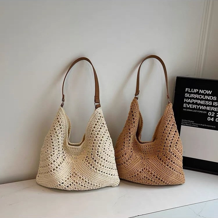 Handmade crochet bag with leather handles Bowlift