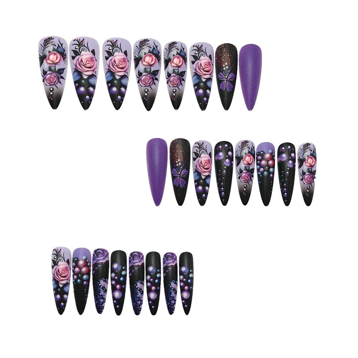 Elegant Artificial Nails with Raised Flower and Pearl Design Bowlift