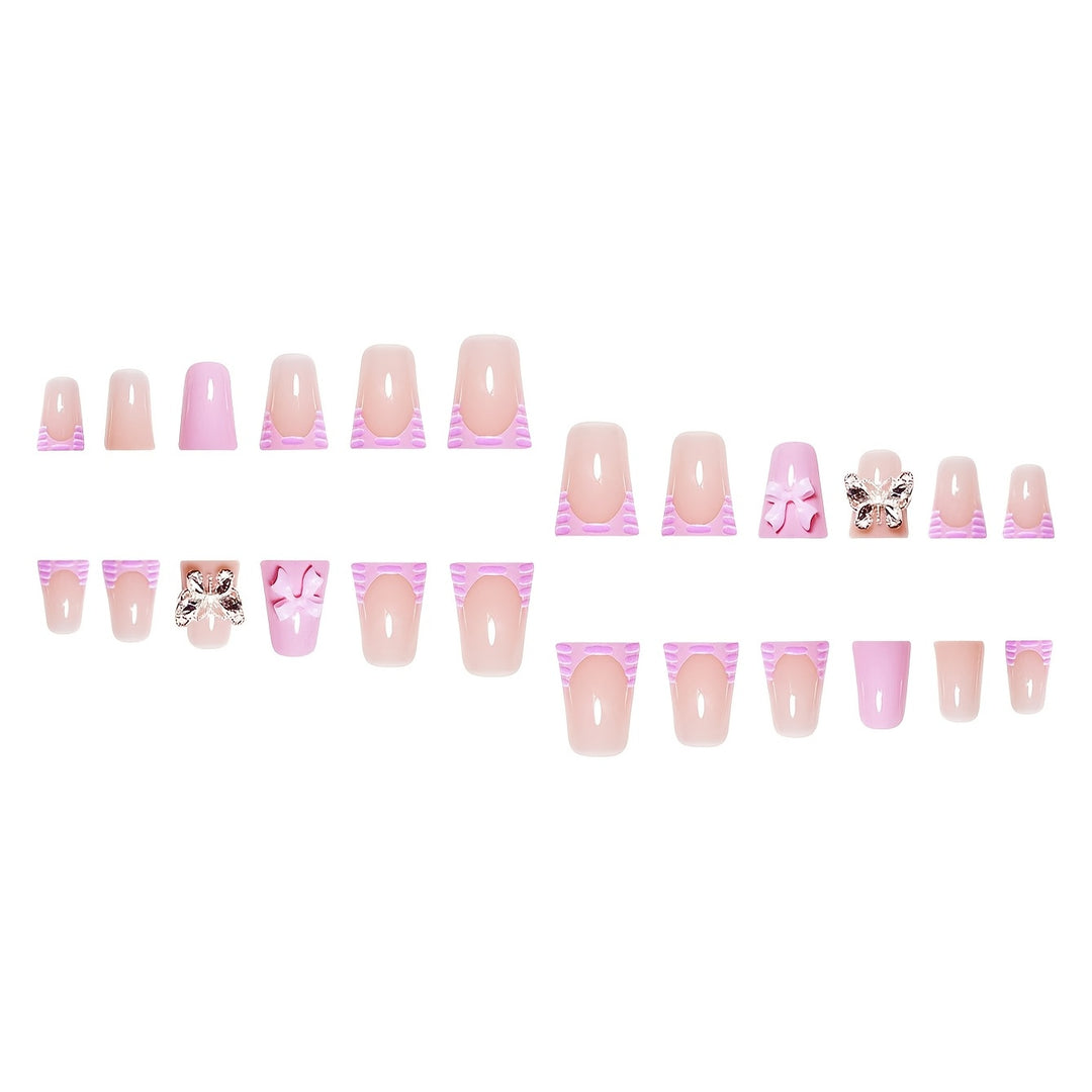 Decorative Press-On Nail Art Set with Butterfly and Bow Accents Bowlift