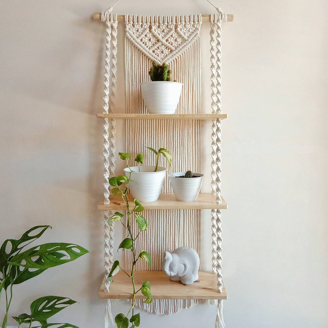 Macrame Plant Shelf with Decorative Hanging Design Bowlift