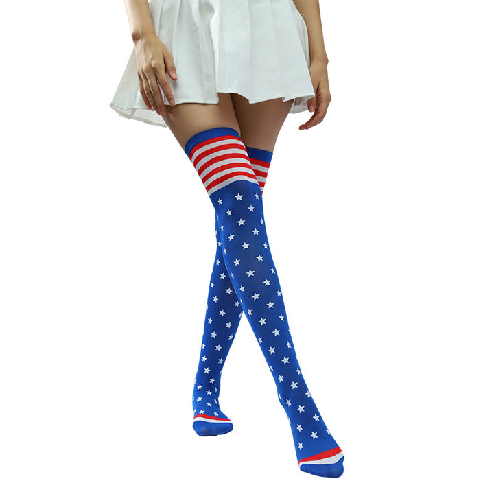 Women's thigh-high stockings with star pattern, elastic silicone top and seamless toe Bowlift