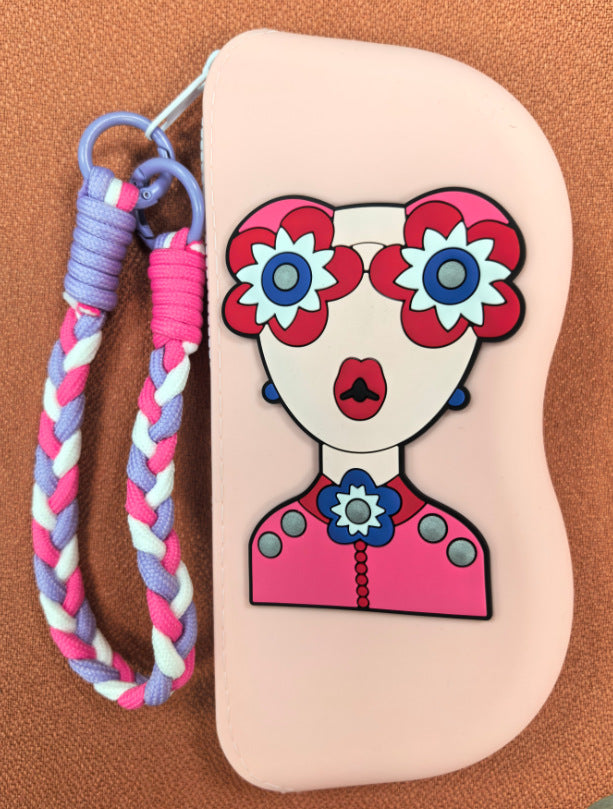 Molded silicone protective sunglasses case with paracord wrist strap and 3D floral eyewear applique Bowlift