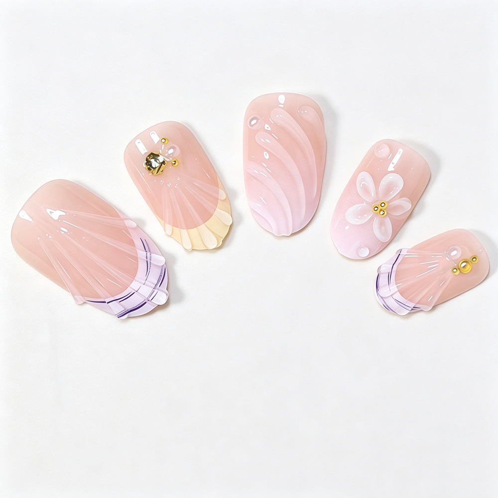 Artistic Floral Gel Nail Extensions Bowlift