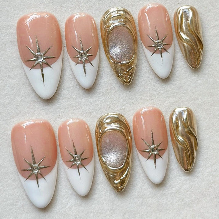 Acrylic nail set with luxurious flower decorations Bowlift