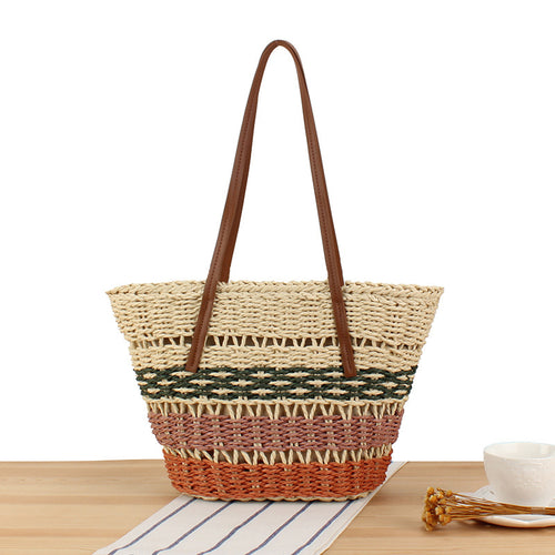 Fashionable straw bag with leather details Bowlift