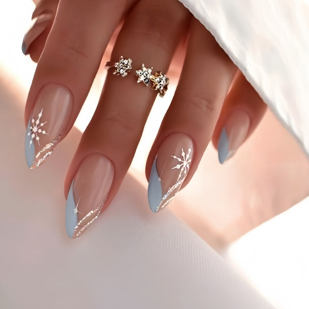 Artistic Press-On Nail Design with Elegant Floral Accents Bowlift