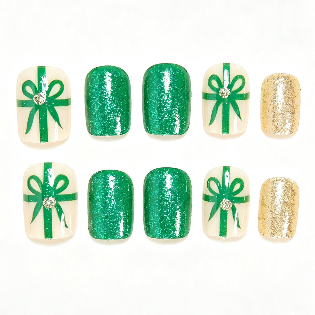 Festive Holiday-Themed Press-On Nail Art Set Bowlift