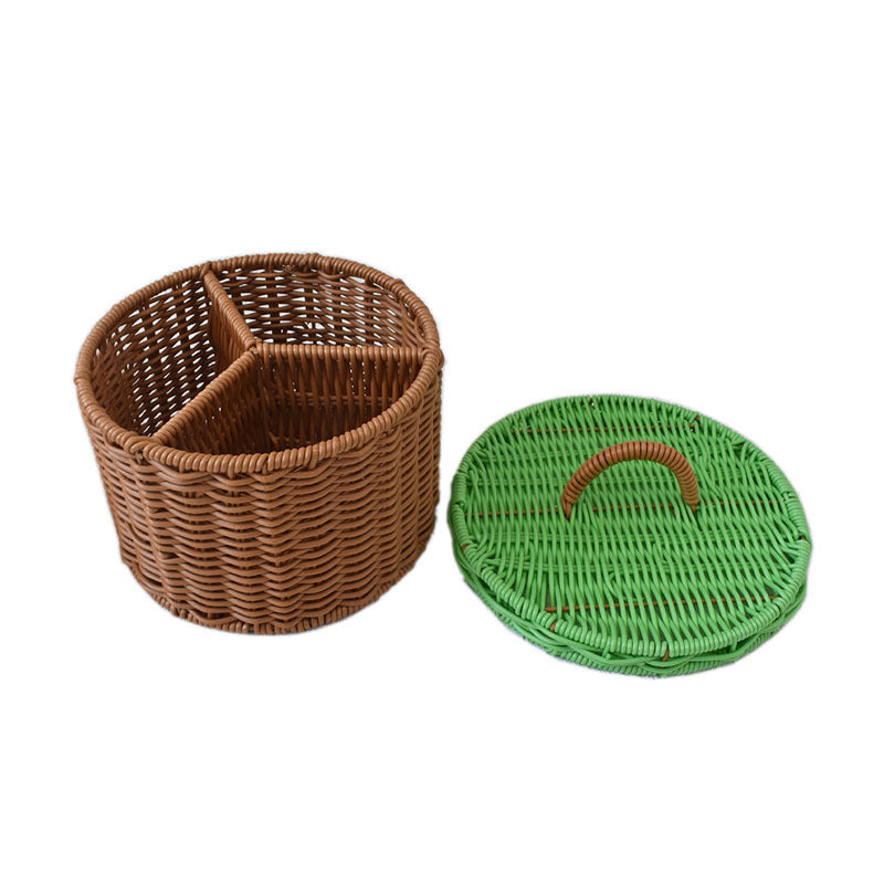 Triple-Compartment Woven Storage Basket Bowlift