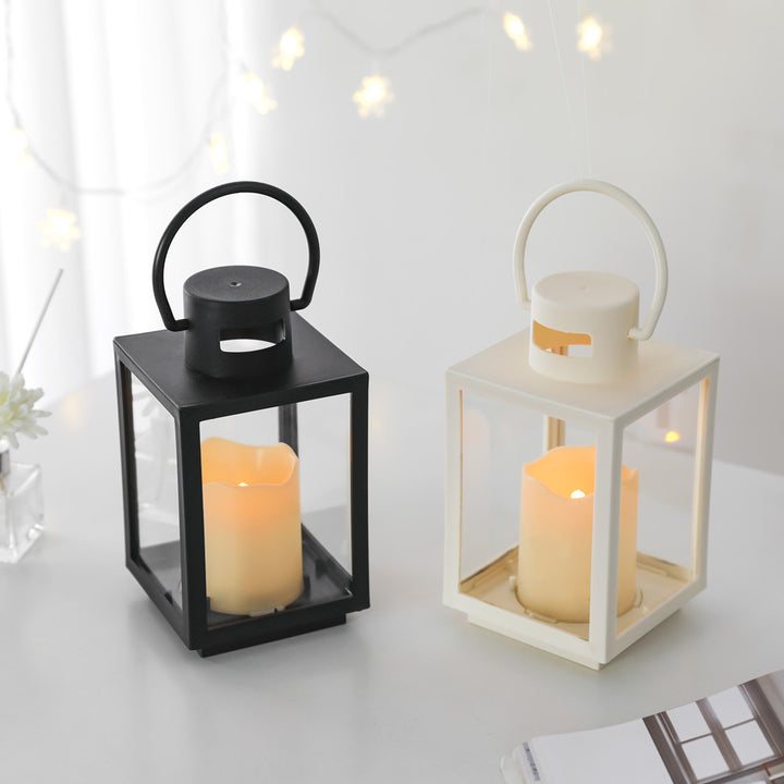 Portable Rectangular Metal Frame Glass-Panel LED Flameless Candle Lantern Bowlift