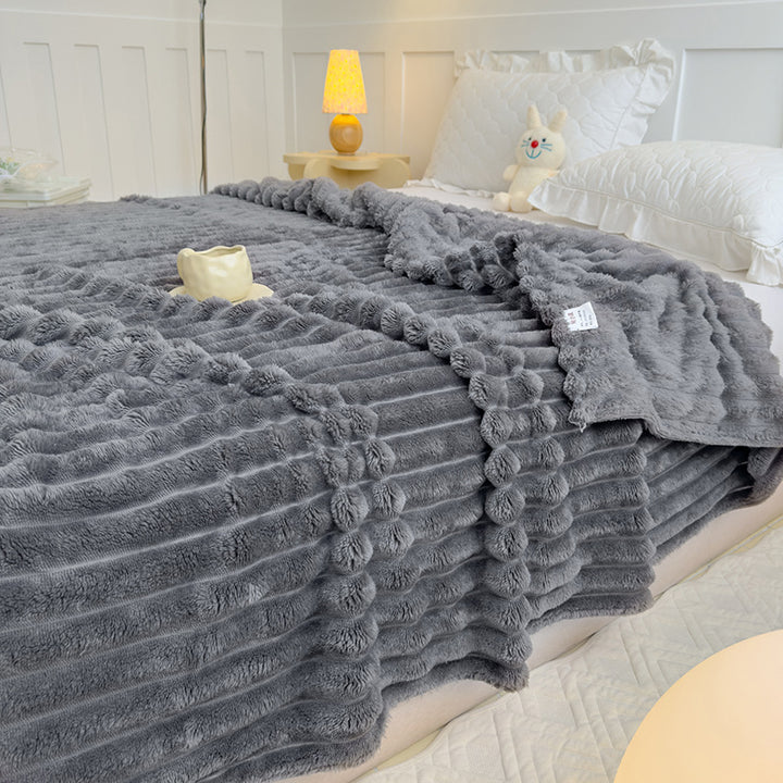 Women High-pile Cozy Blanket with Wave Pattern Bowlift