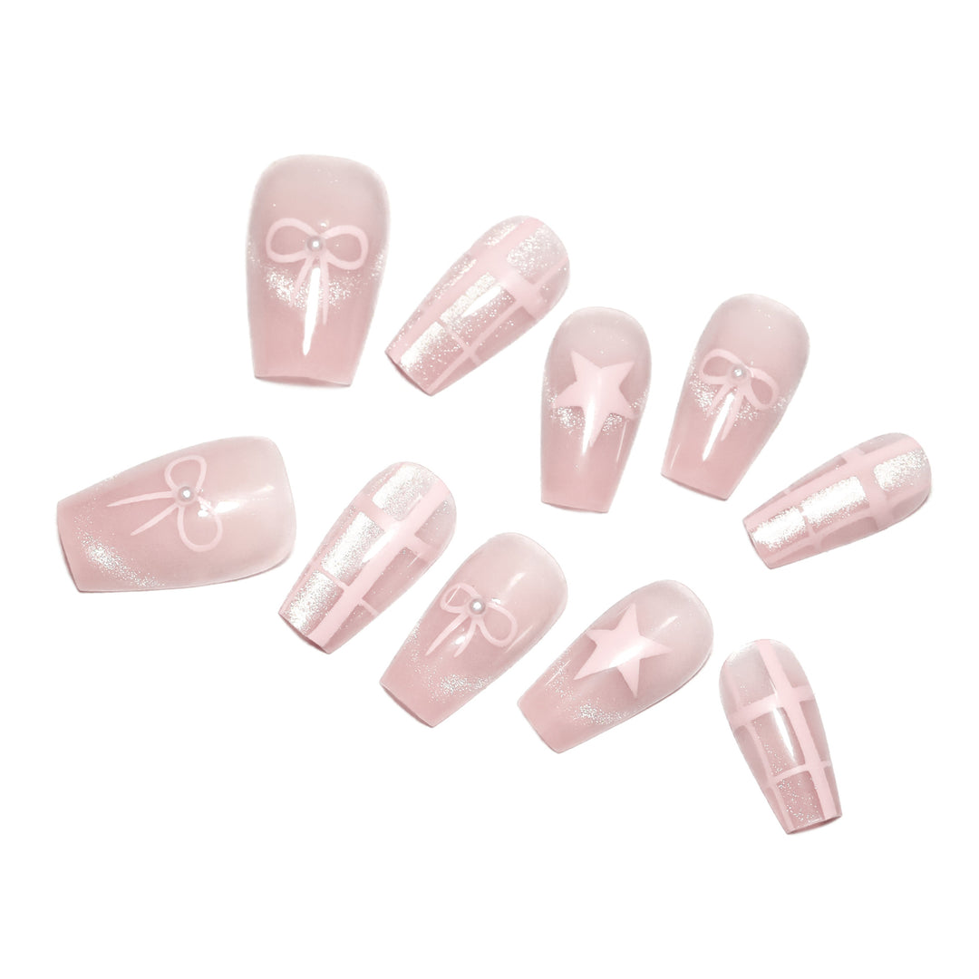 Artistic acrylic nails with elegant bow and star designs Bowlift