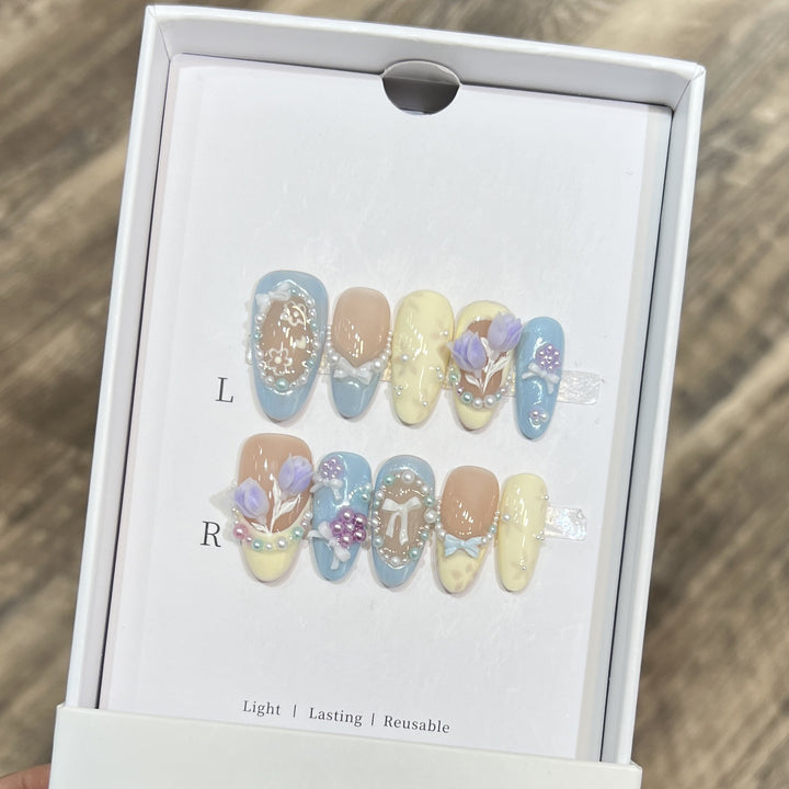 Artistic Floral-Accent Press-On Nails Bowlift