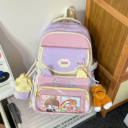 Cartoon-Themed Multi-Pocket Backpack