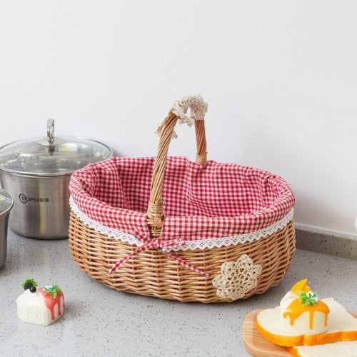 Women braided storage basket with decorative inner lining Bowlift