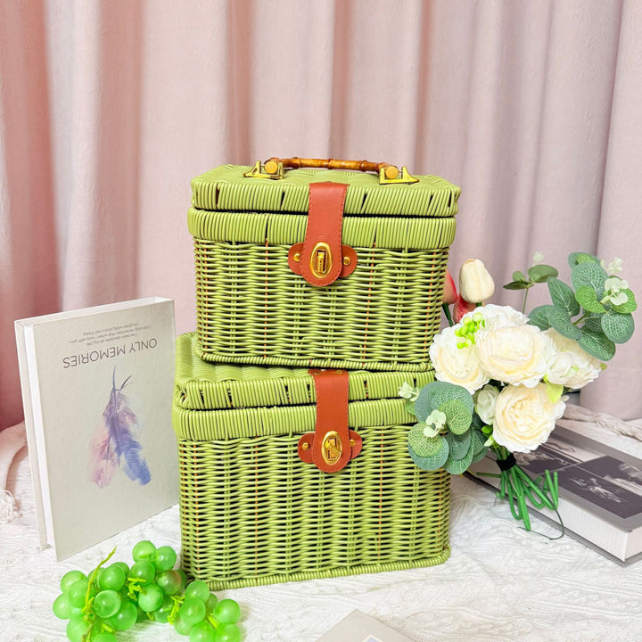 Women's Handwoven Rattan Storage Basket with Belly Pocket Bowlift