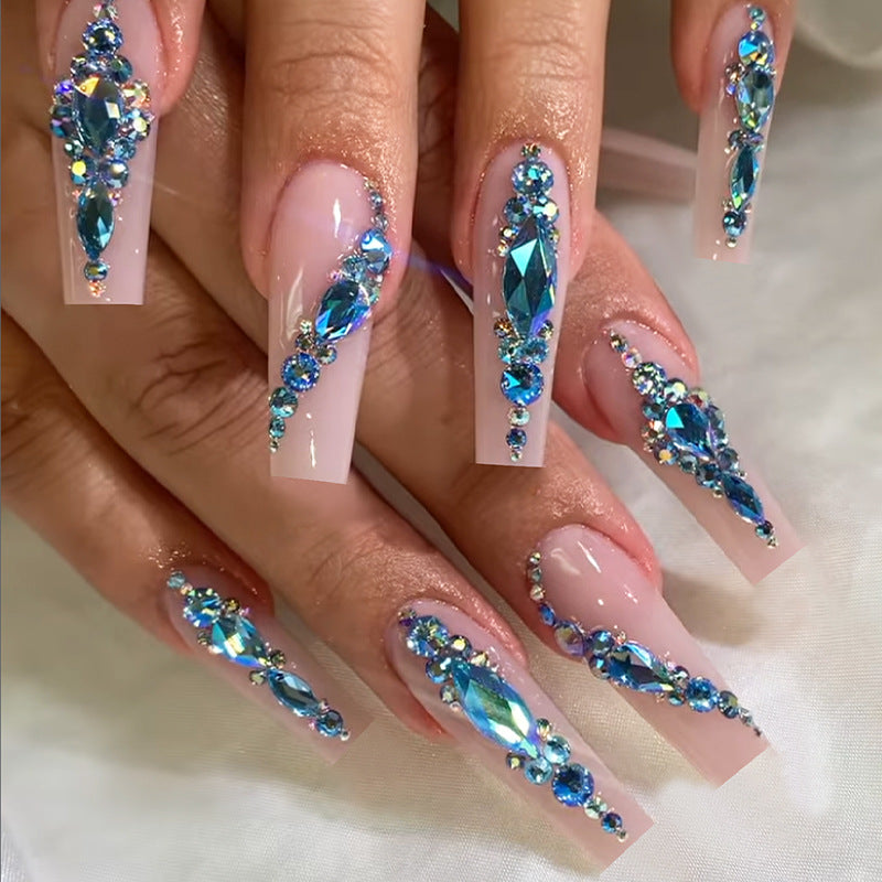 Decorative Press-On Nail Art Set with Gemstone Accents Bowlift