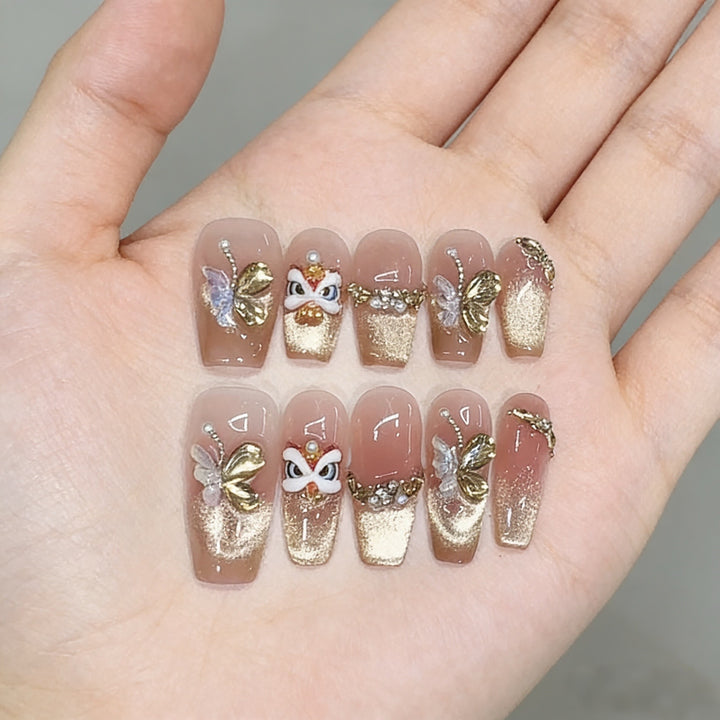 Artistic Decorative Press-On Nail Set Bowlift