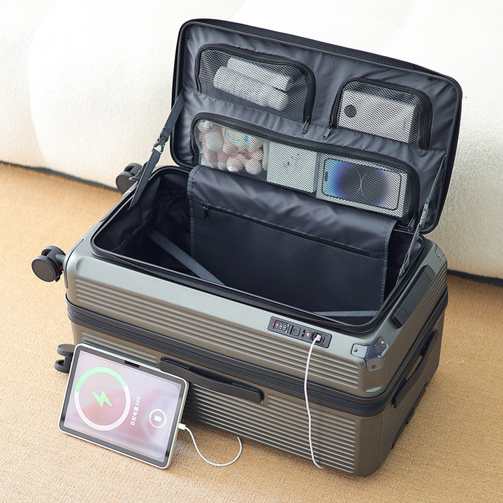Men's Smart Multi-Compartment Hard Shell Travel Suitcase Bowlift