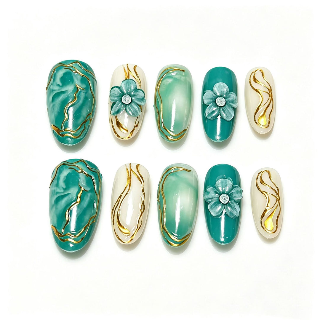 Decorative Floral Press-On Nail Art Set Bowlift