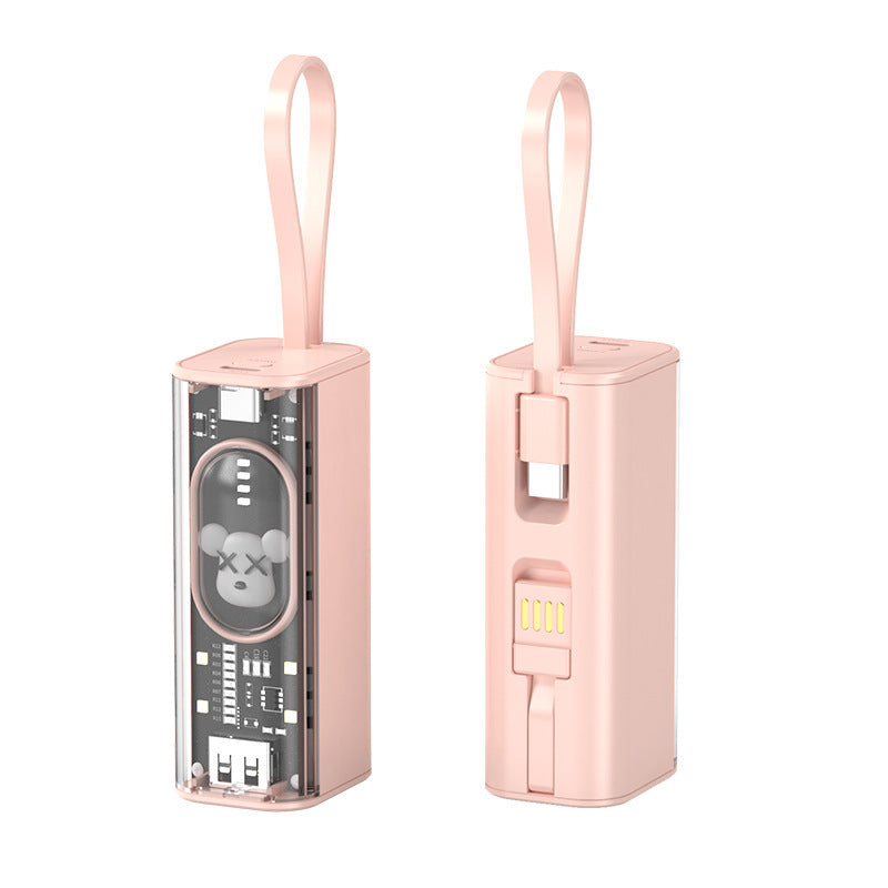 Portable power bank with integrated charging concept and practical carrying strap Bowlift