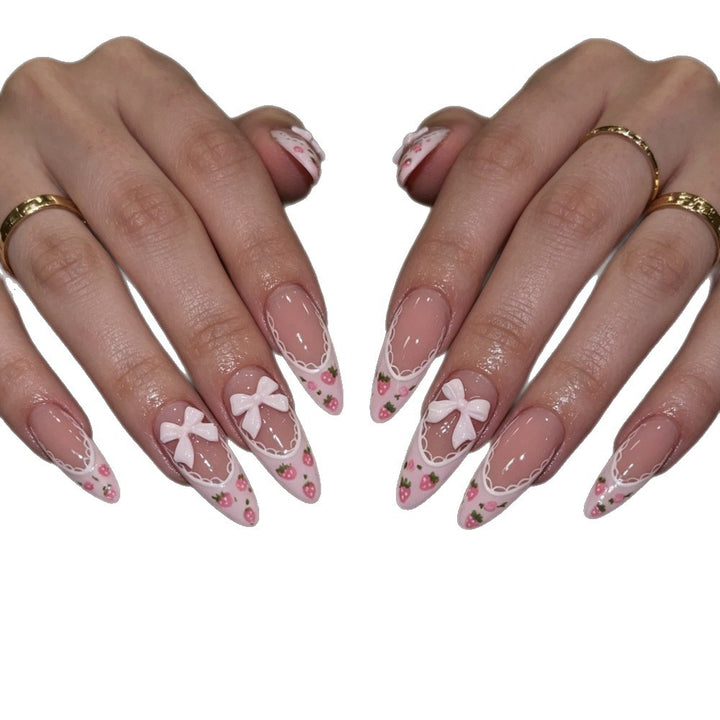 Artificial nails with romantic floral and ribbon motifs Bowlift