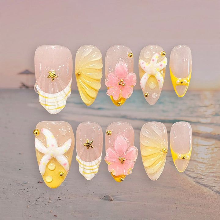 Artificial nails with floral glitter pattern Bowlift