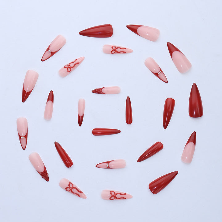 High-quality artificial nail set with elegant tips and bow decorations Bowlift
