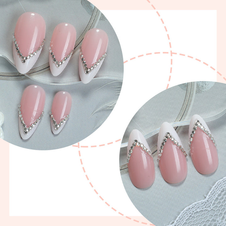 Elegant Pointed Press-On Nails with Rhinestone Accents Bowlift