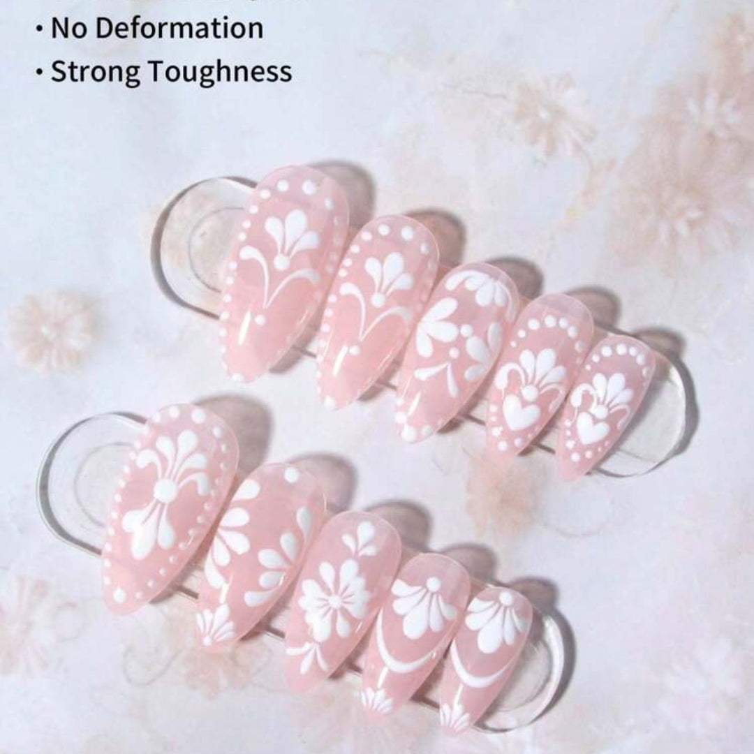 Nail art set with delicate flowers and elegant contours Bowlift