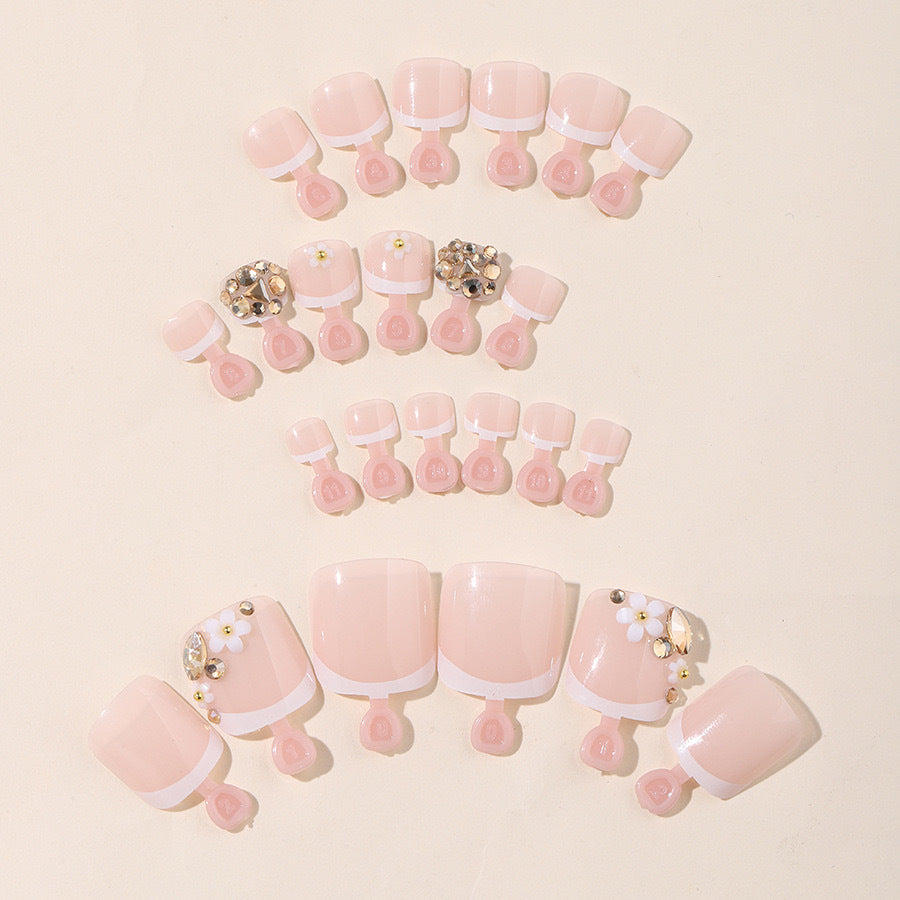 Acrylic nail set with elegant 3D flowers and glitter accents Bowlift