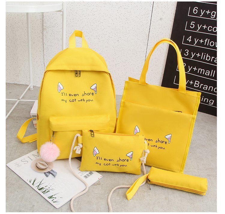 Fun-Themed Cat Print Backpack Set Bowlift
