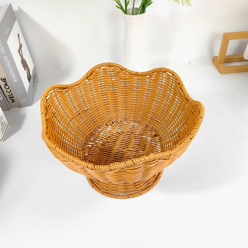 Unisex Rattan Fruit Bowl with Elegant Wave Lines Bowlift