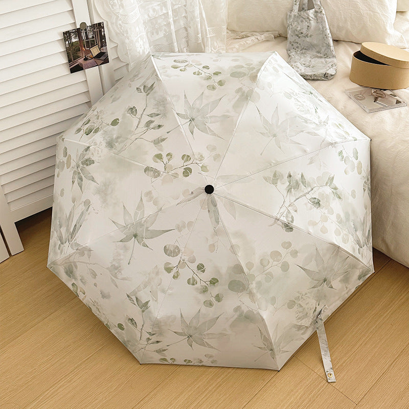 Women's Foldable Umbrella with Elegant Botanical Pattern Bowlift