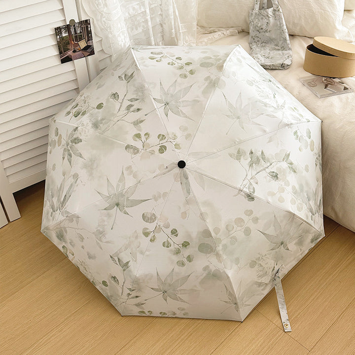 Women's Foldable Umbrella with Elegant Botanical Pattern Bowlift