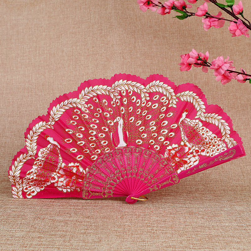 Women Folding Hand Fan with Elegant Embroidery Bowlift