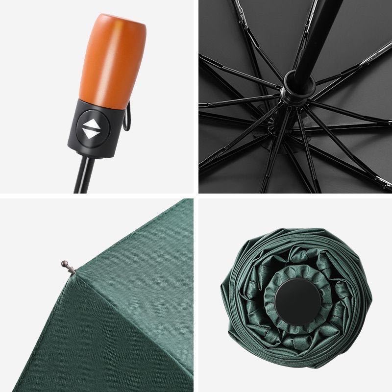 Compact Windproof Automatic Travel Umbrella with Wooden Handle Bowlift