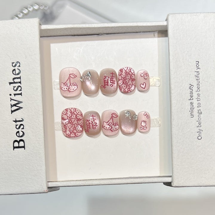 Themed Press-On Nail Art Set with Hello Kitty Designs Bowlift