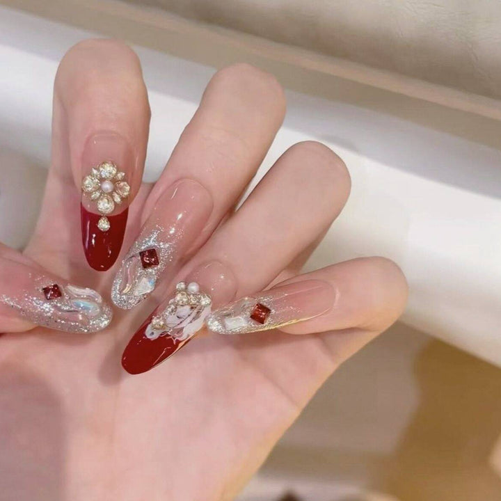 Artistic 3D Gemstone Embellished Nail Art Extensions Bowlift