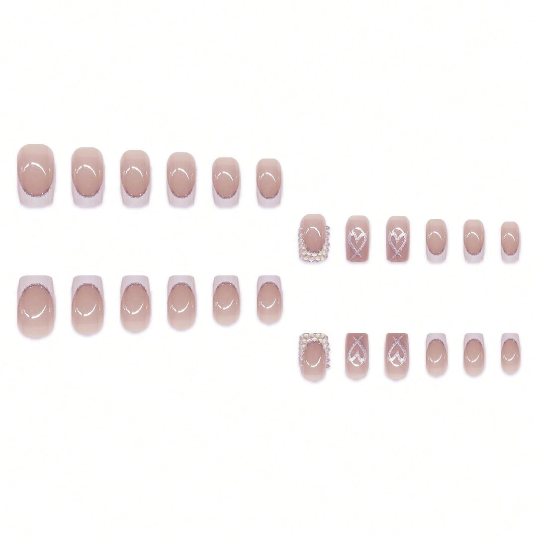 Decorative Rhinestone and Heart Design Press-On Nails Bowlift