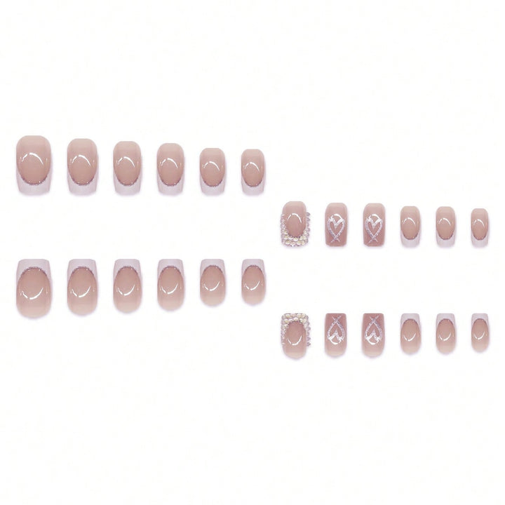 Decorative Rhinestone and Heart Design Press-On Nails Bowlift